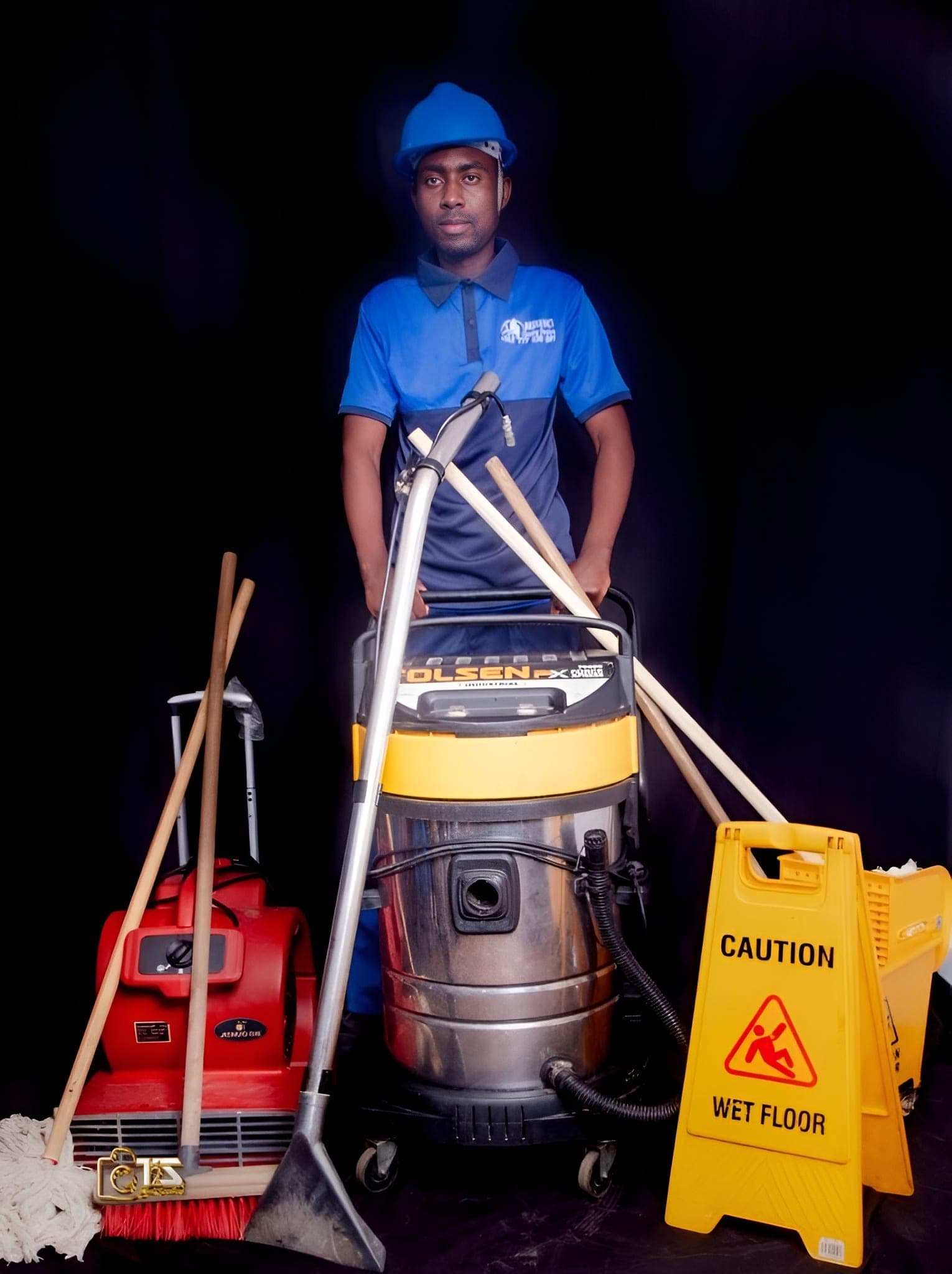Brinancy cleaner presenting the company's professional equipment