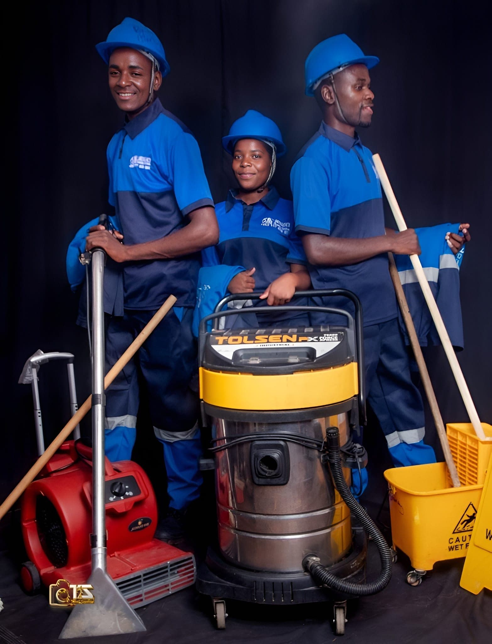Three Brinancy cleaners with an air mover and wet vacuum